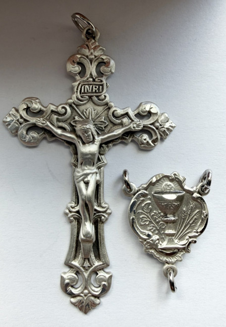 No. S484 Crucifix & Center Set - Sterling Silver Crucifix No. 714, Center No. 8893. Chalice First Communion Set.