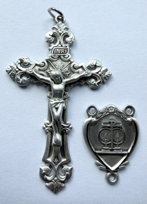 No. S485 Crucifix & Center Set - Sterling Silver Crucifix No. 714, Center No. 8826. Wedding Set.