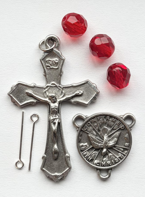 No. K1414P Pewter Confirmation Rosary Kit - with 164 8mm Fire Polished Beads