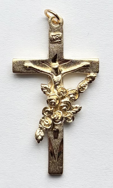 57728P St. Therese & Roses Gold Pewter Crucifix size: 2"