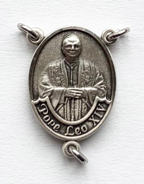 No. 9043 Pope Leo XIV Rosary Center - Sterling Silver - Size: 7/8"