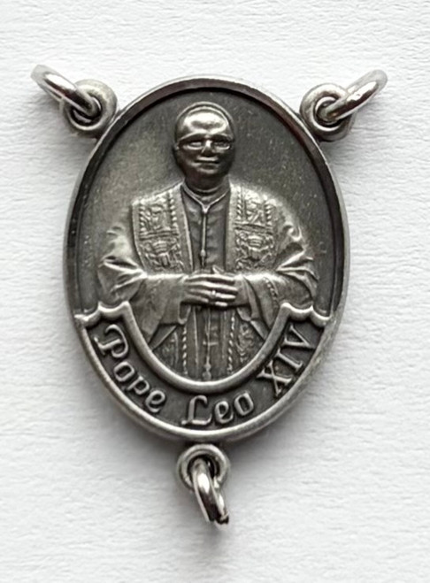 No. 9043P Pope Leo XIV Rosary Center - Pewter - Size: 7/8"