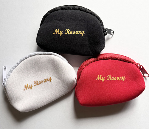 No. 904 Neoprene Rosary Case (Black, White, Red) with zipper Size: 2" x 3".