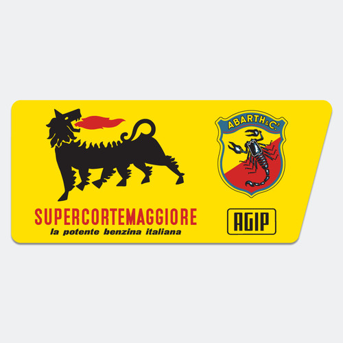 ABARTH AGIP stazione di servizio benzina. Adesivo pubblicità per serbatoi benzina, parabrezza e sportello benzina.