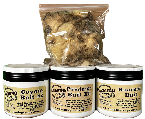 Predator Bait Kit - Coyote, X5 & Raccoon Bait with Wool - 3 Pack Predator Bait Kit - Coyote, X5 & Raccoon Bait with Wool - 3 Pack
