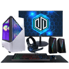 Periphio Castle Gaming Computer, with a 24" IPS Monitor with HDMI, an RGB Gaming Mouse and Keyboard Combo, RGB Desktop Speaker Set, RGB Headset, and an XXL Deskmat