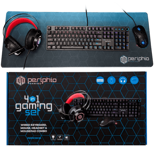 Periphio Gaming Keyboard and Mouse Combo for Gaming PC - 4 in 1 Black