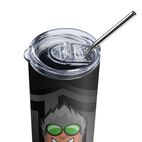 Periphio Mad Scientist Stainless Steel Gamer Tumbler - Black - Lid Closed