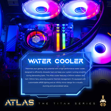 The Atlas Ryzen 7 comes with a liquid cooling 240mm RGB AIO for smoother gameplay and longer-lasting hardware!