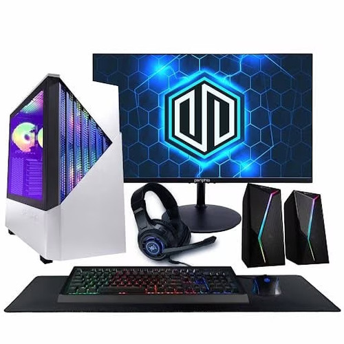 Periphio Castle Gaming PC, AMD Ryzen 5 5500 up to 4.2 GHz with AMD Radeon 6500XT Graphics, 16GB RAM, 1TBSSD, WiFi, Windows 11 Home, White, 1080p Gaming Computer