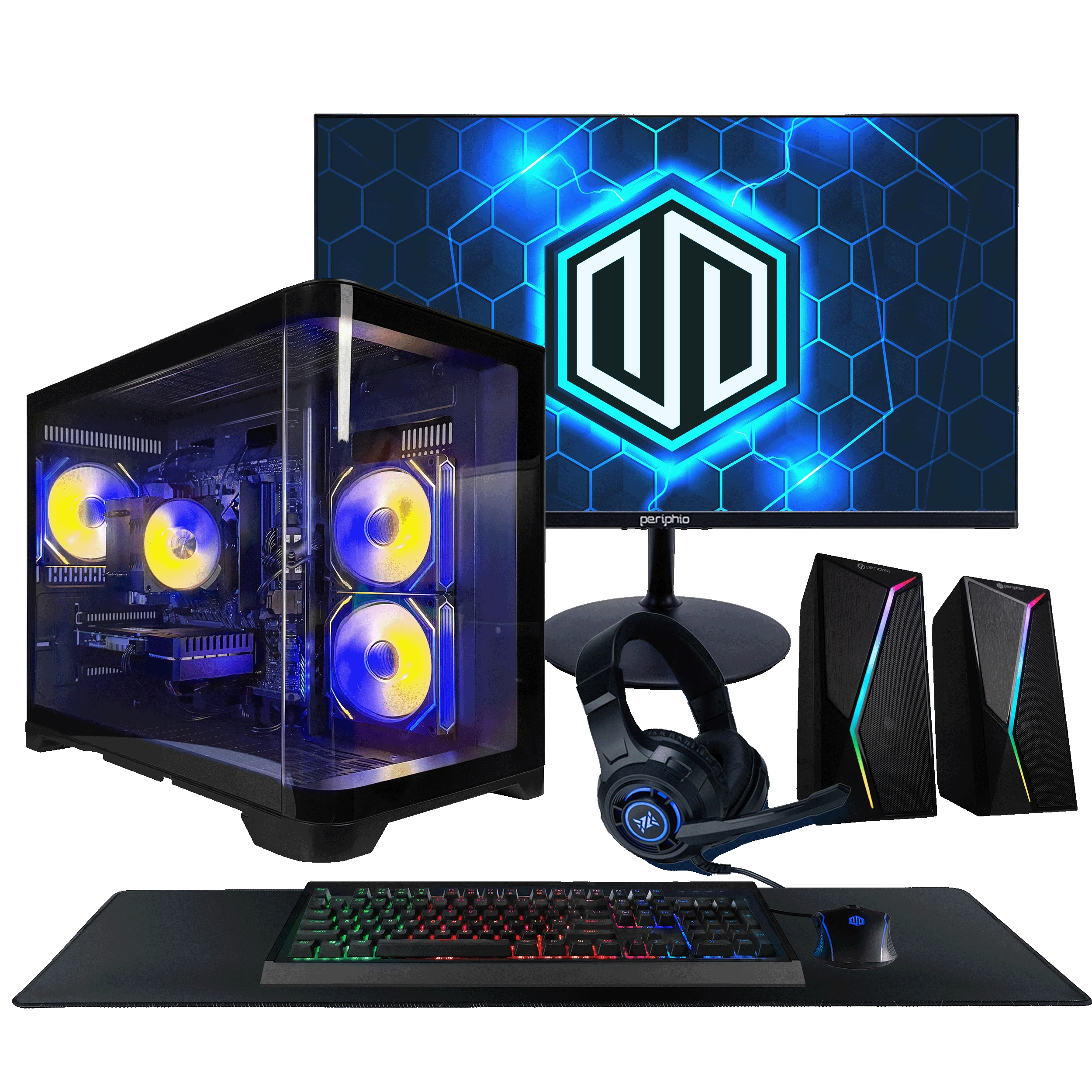 Periphio Atlas Gaming PC Bundle with Monitor, Keyboard, Mouse, Mat, Speakers, and Headset