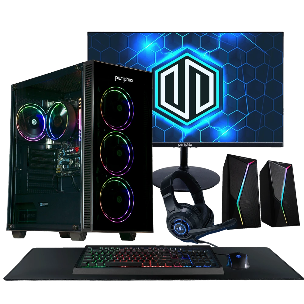 Periphio Draco Gaming PC Bundle with Monitor, Keyboard, Mouse, Mat, Speakers, and Headset