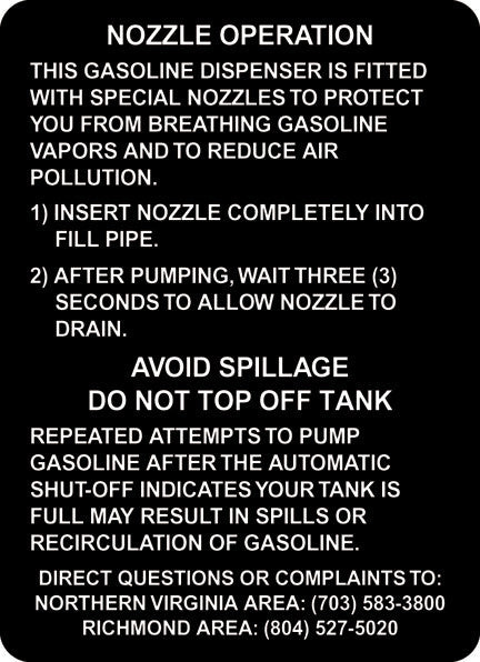 PID-VA1 - Virginia Nozzle Operations Decal