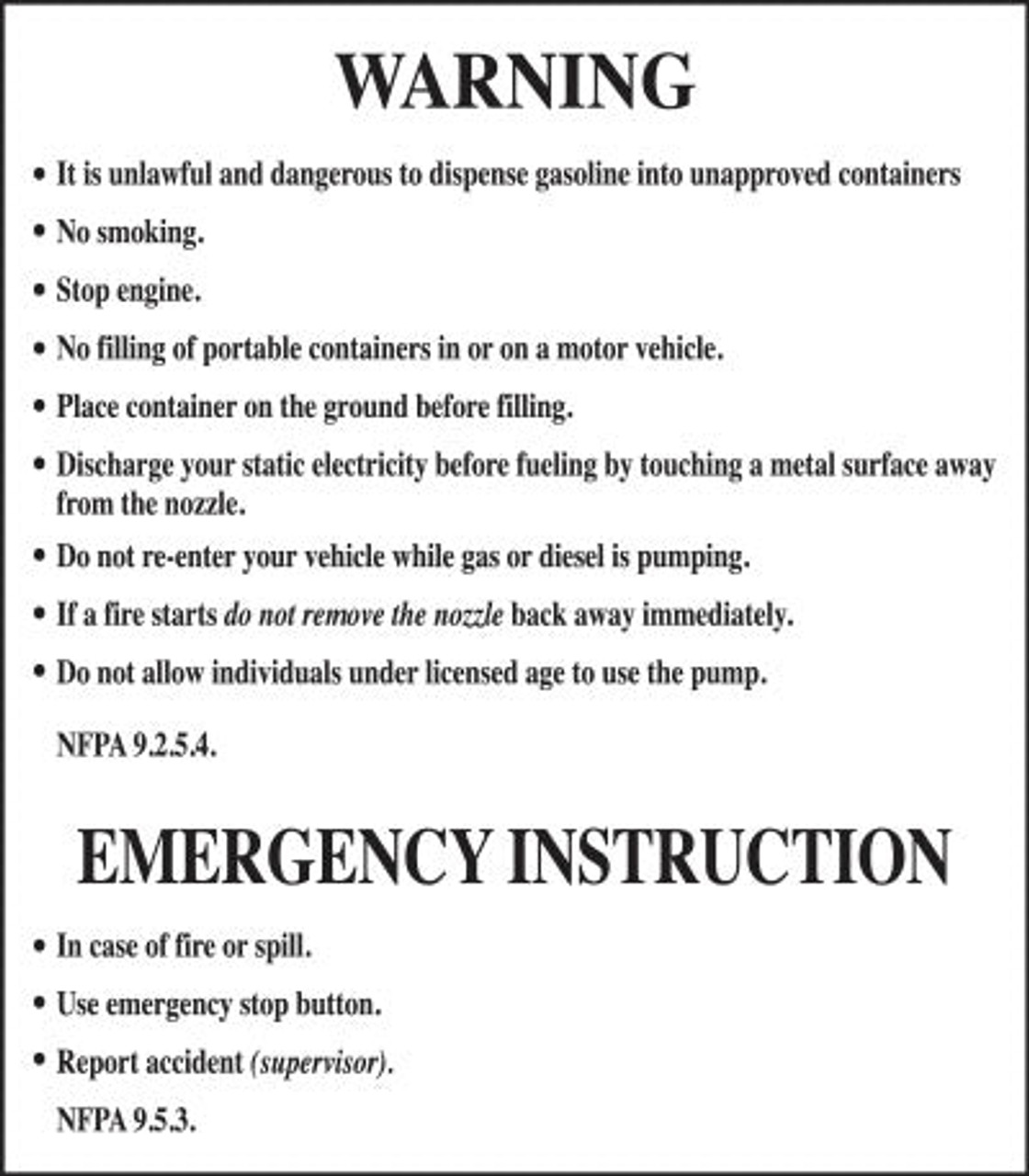 PID-WEI87 - Warning and Emergency Instruction Decal - 8" x 7.25"