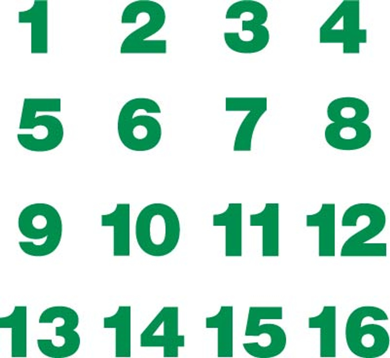 EU04001G520 - 2.5" Green Cut Numbers 1-16