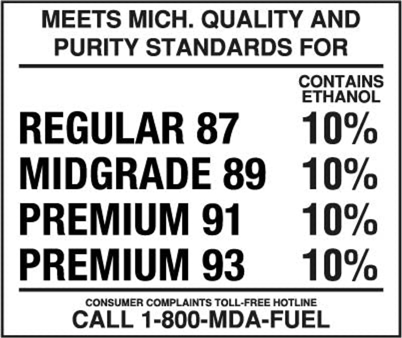 PID-907A - 4.75" x 4" Decal - Michigan 10% Ethanol 4 Product