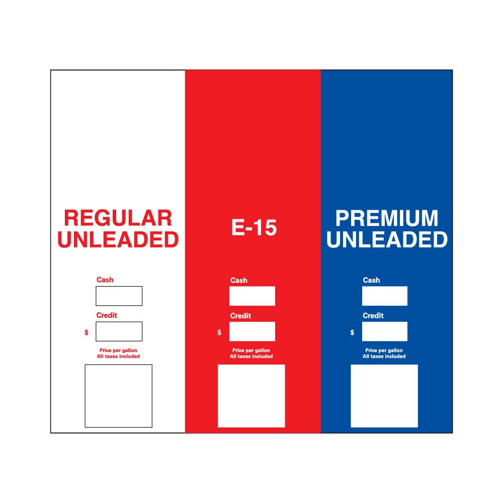 EN08404GR15P - Custom Three Product Overlay - Regular Unleaded / E15 / Premium Unleaded