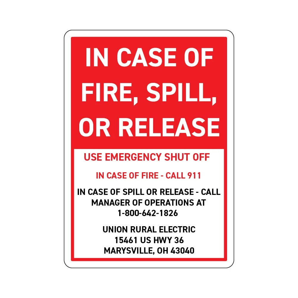 PIM-URE1410 - 14x10 In Case of Fire, Spill, or Release