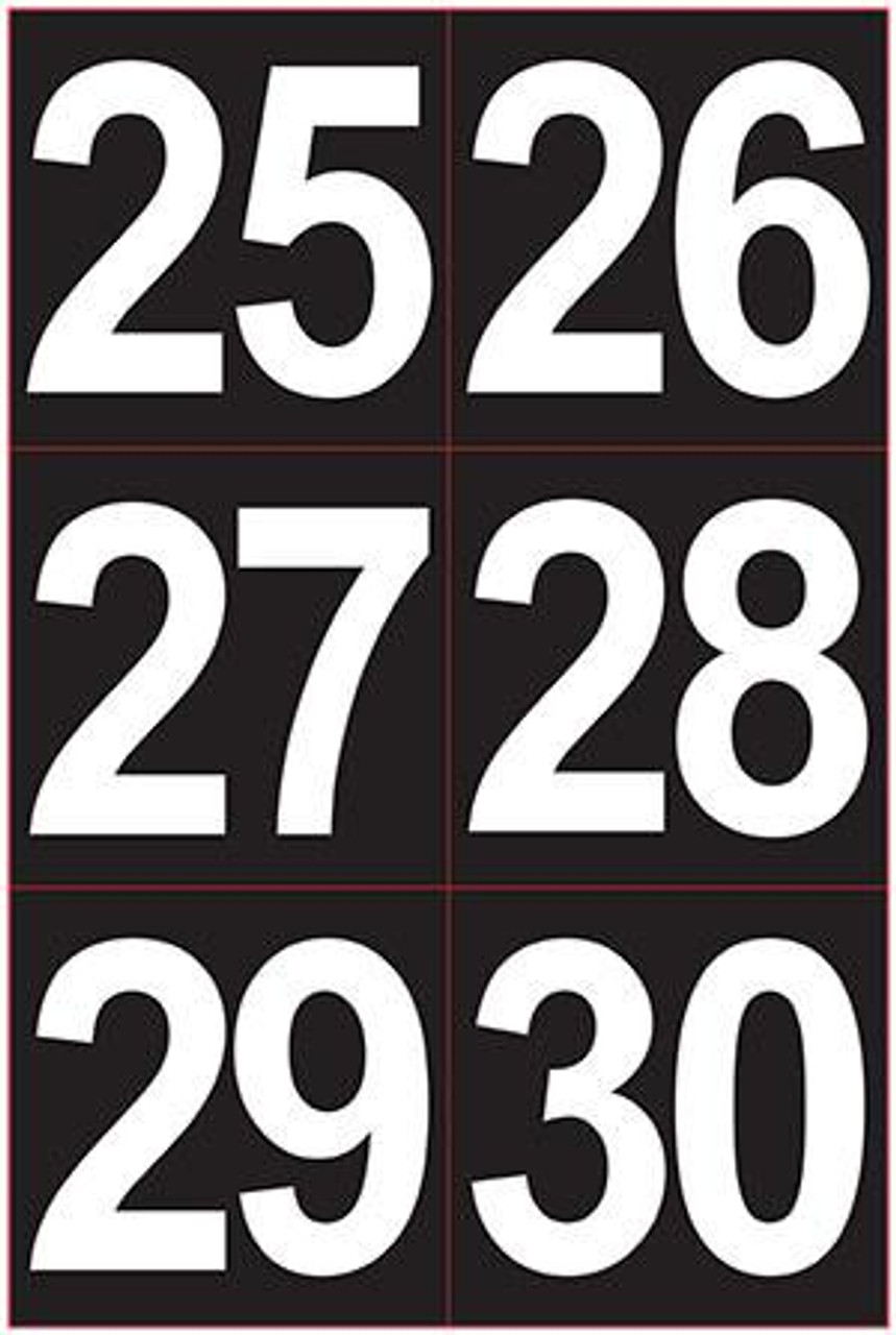 PN-4-W-25-30 - Pump Numbers 25-30 Black on White 4" x 4"