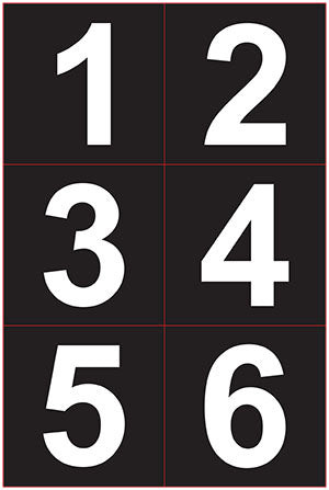 PN-4-W-1-6 - Pump Numbers 1-6 Black on White 4" x 4"