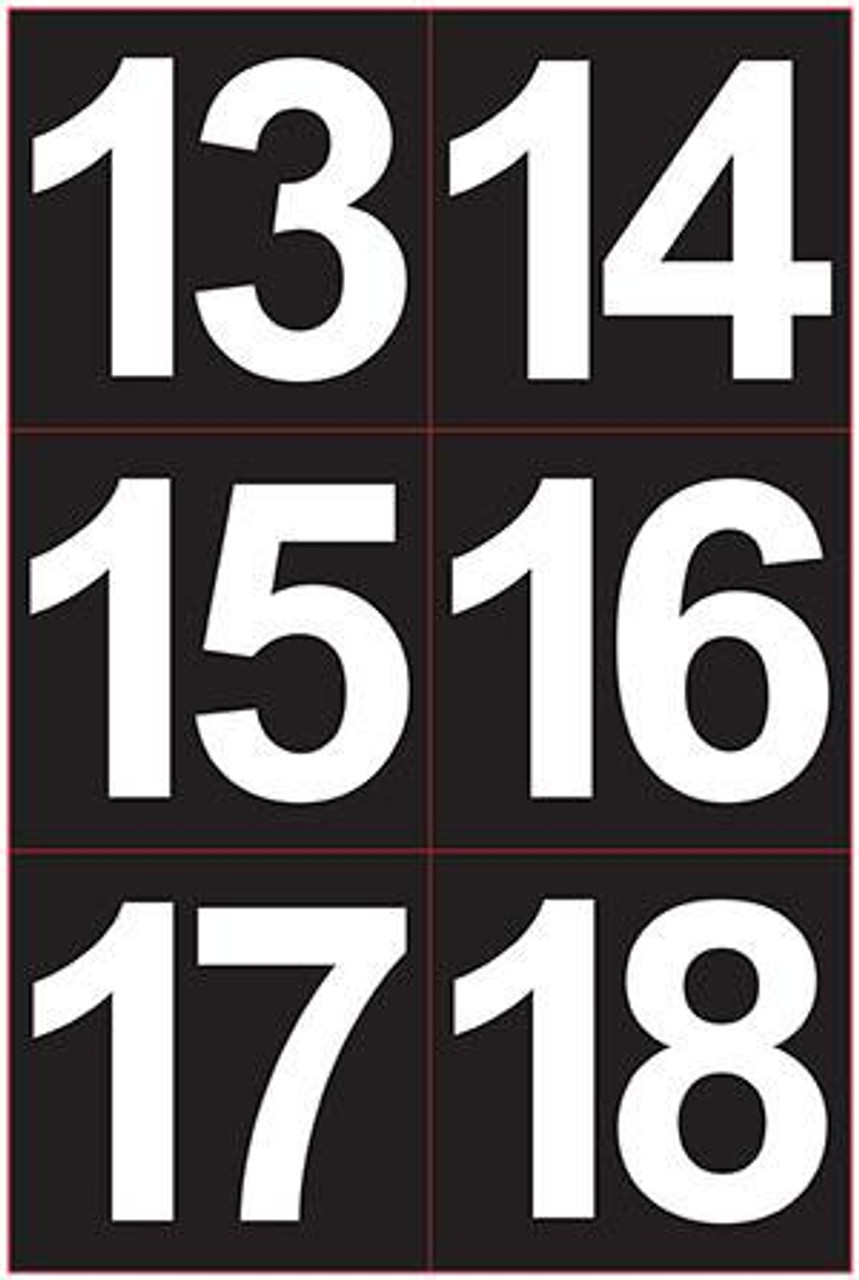 PN-4-W-13-18 - Pump Numbers 13-18 Black on White 4" x 4"