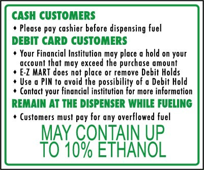 PID-236LGV - INSTRUCTION DECAL W 10% ETH