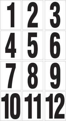 PN-7-B-1-12 - 7X5 BLK/WHITE 1-12 NUMBERS