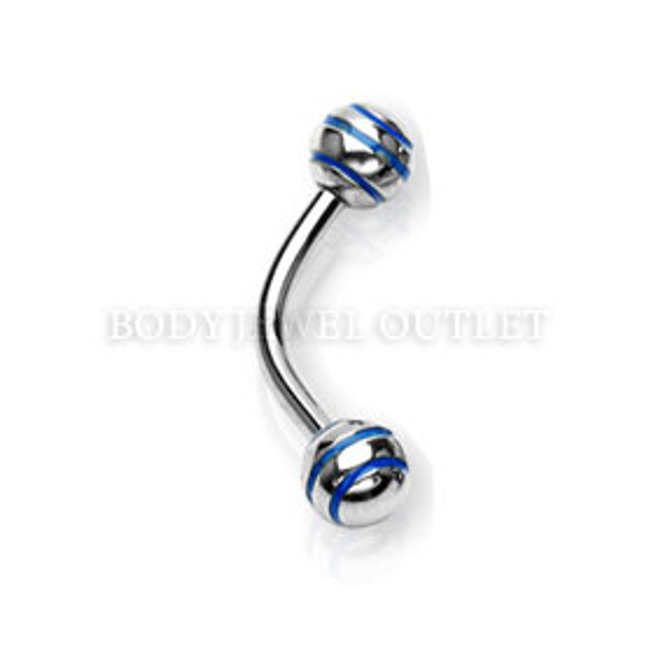 Eyebrow Piercing Steel Ball with Blue Stripes | BodyJewelOutlet