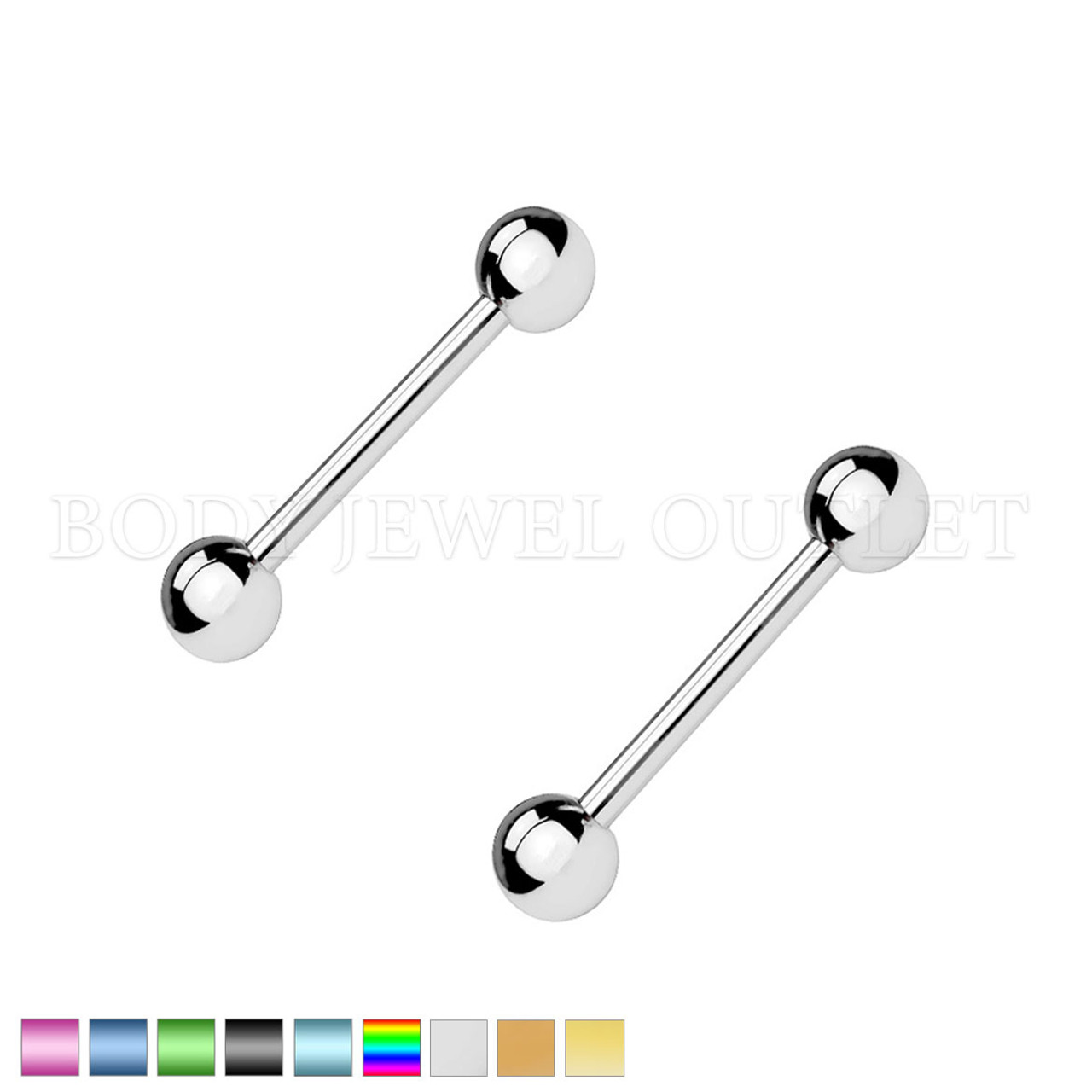 rm_bp Surgical Steel Straight Tongue Barbells Nipple Ring 14G 5mm Ball 