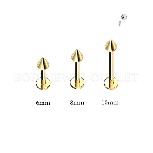 Gold IP Steel Spike 3mm 316L Surgical Steel Labret/Monroe Lip Piercing - 16 Gauge (1 Piece)