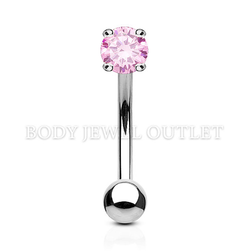 Eyebrow Piercing Steel Ball and Pink CZ Prong Gem | BodyJewelOutlet