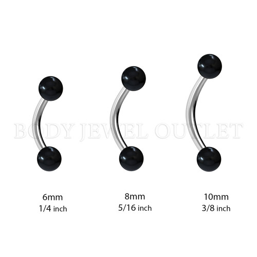 Black Acrylic Ball 3mm - 316L Surgical Steel Curve Barbell/Eyebrow Piercing - 16 Gauge (1 Piece)