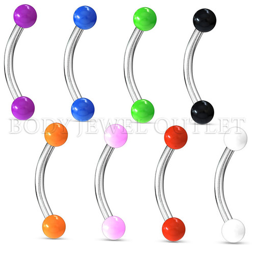 Pink Acrylic Ball 3mm - 316L Surgical Steel Curve Barbell/Eyebrow Piercing - 16 Gauge (1 Piece)