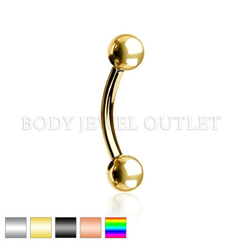 Eyebrow Piercing Gold IP Steel with Balls | BodyJewelOutlet