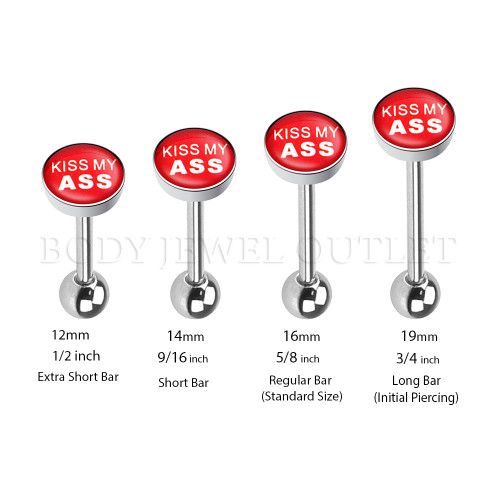Kiss My Ass - Steel Ball 5mm - 316L Surgical Steel Straight Barbell/Tongue Piercing - 14 Gauge (1 Piece)