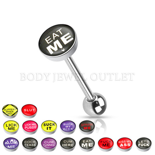 Tongue Piercing 'Eat Me' Logo Surgical Steel | BodyJewelOutlet