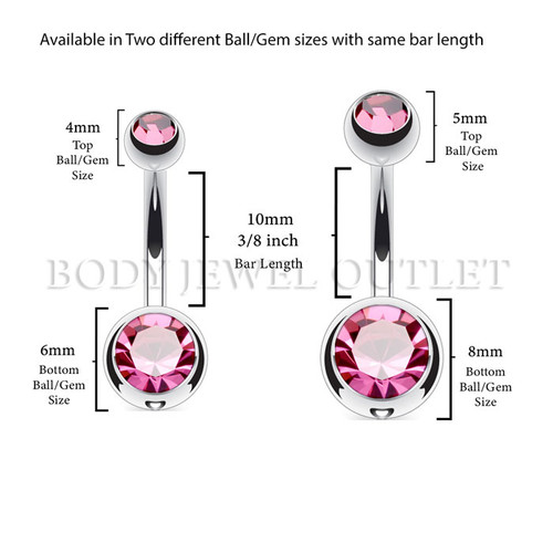 Pink Press Fit Gems - Belly/Navel Ring Piercing - 316L Surgical Steel - 14 Gauge (1 Piece)