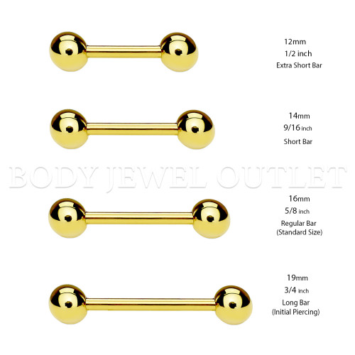 Gold IP Steel Ball 5mm - 316L Surgical Steel Straight Barbell/Nipple Piercing - 14 Gauge (2 Pieces)