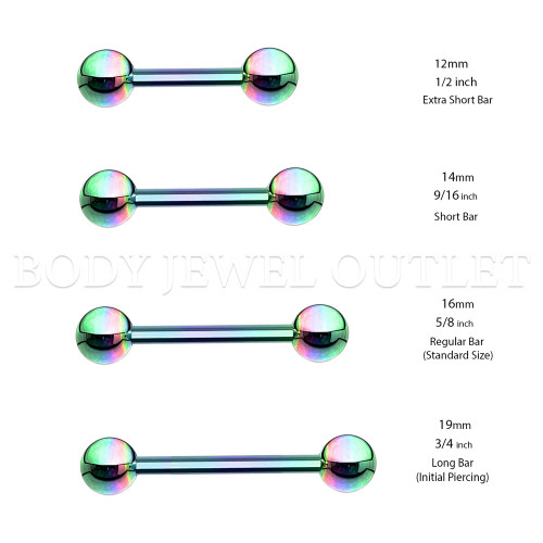 Rainbow IP Steel Ball 5mm - 316L Surgical Steel Straight Barbell/Nipple Piercing - 14 Gauge (2 Pieces)