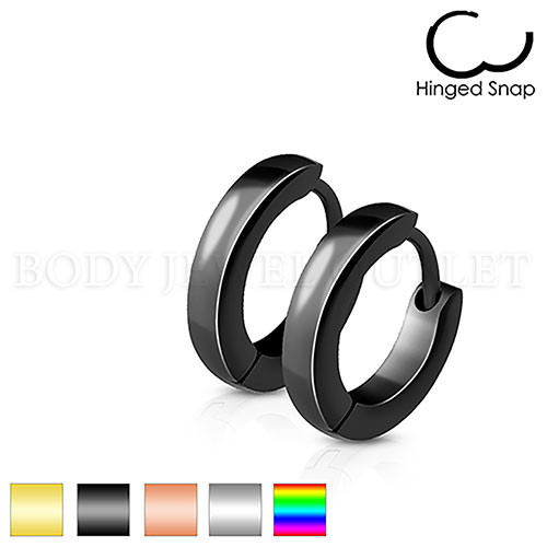 Hoop Huggie Earrings thin Black IP Steel | BodyJewelOutlet