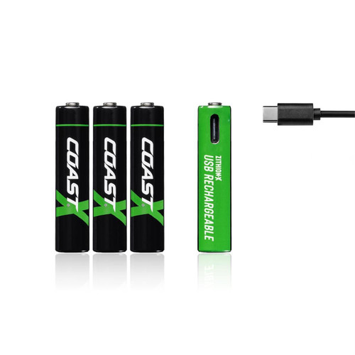 COAST Products Zithion-X AAA Rechargeable Lithium-Ion Batteries with USB-C Port (1.5V, 750mAh, 4-Pack)