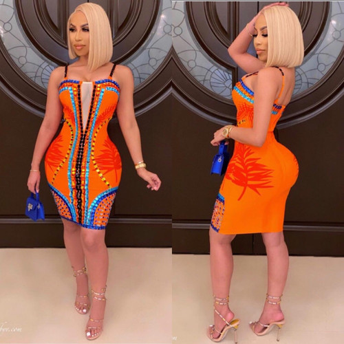 Orange Detail Bandage Dress