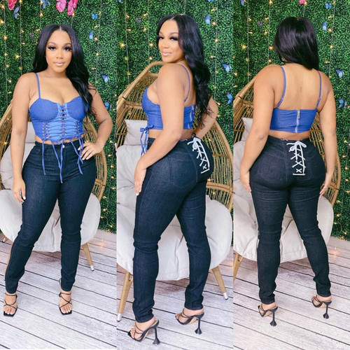 Denim Lace Up Crop Top Denim Lace Up Crop Top