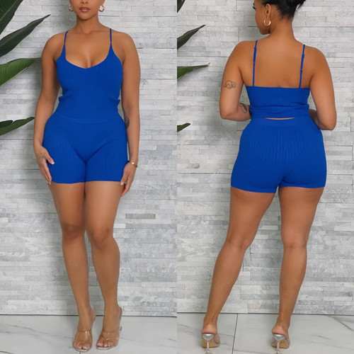 Ribbed Crop Top & Short Set (Blue) Ribbed Crop Top & Short Set (Blue)