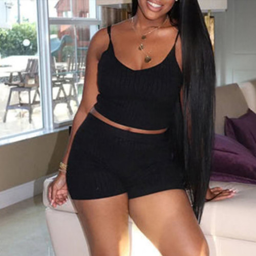 Ribbed Crop Top & Short Set (Black) Ribbed Crop Top & Short Set (Black)