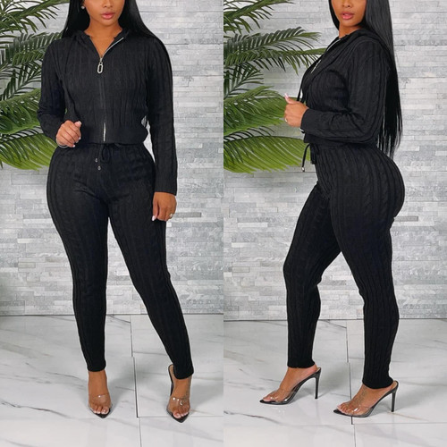 Knit Hoodie & Pant Set (Black) Knit Hoodie & Pant Set (Black)