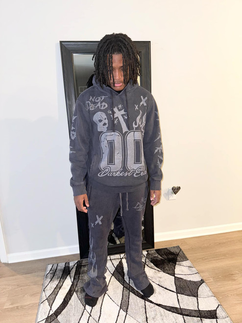 Fleece Hoodie Pants Set-Stacked Fit (Charcoal) Fleece Hoodie Pants Set-Stacked Fit (Charcoal)