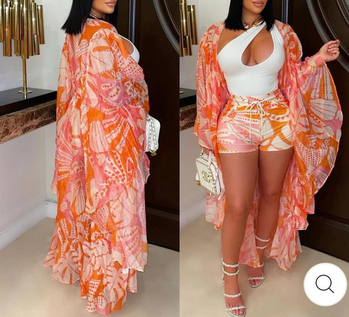 Kimono Short Set(Orange/Pink)
