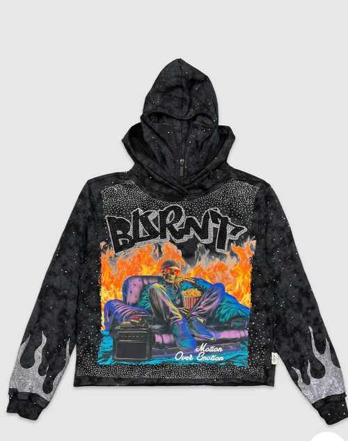 Burnt Cropped Hoodie (Blk)