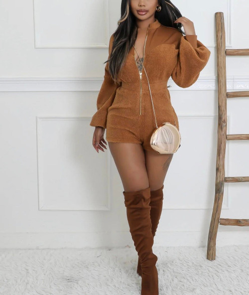 Hint Of Fall Romper (Camel)